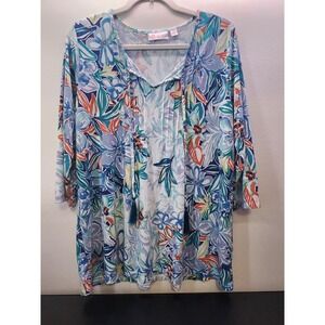 Belle By Kim Gravel Womens BOHO Top Size Medium  Floral 3/4 Sleeve